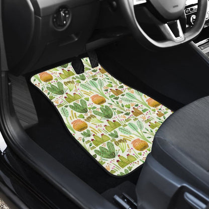 Car Floor Mats Green Flower Succulents and Cactus Doodle Pattern