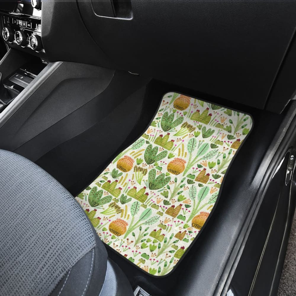 Car Floor Mats Green Flower Succulents and Cactus Doodle Pattern