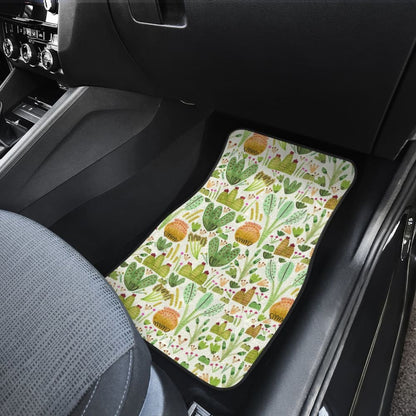 Car Floor Mats Green Flower Succulents and Cactus Doodle Pattern