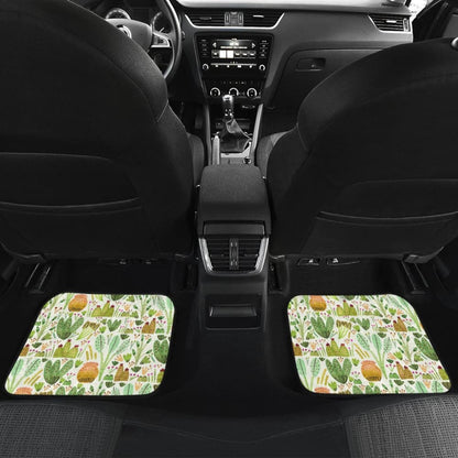 Car Floor Mats Green Flower Succulents and Cactus Doodle Pattern