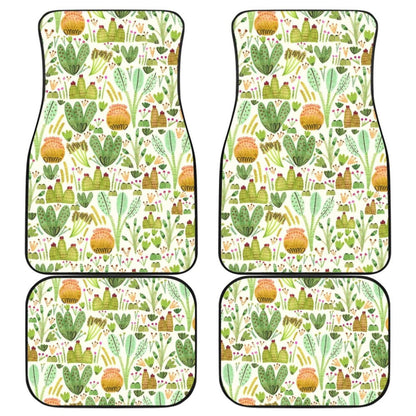 Car Floor Mats Green Flower Succulents and Cactus Doodle Pattern