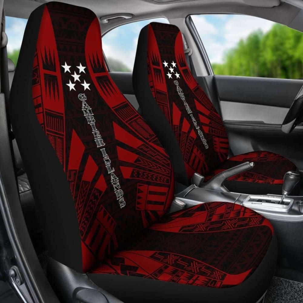 Gambier Islands Car Seat Covers - Gambier Islands Flag Polynesian Tattoo Red -