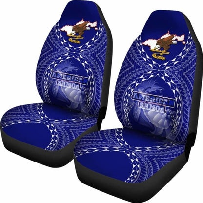 American Samoa Polynesian Car Seat Covers - American Samoa Flag With Polynesian Tattoo -