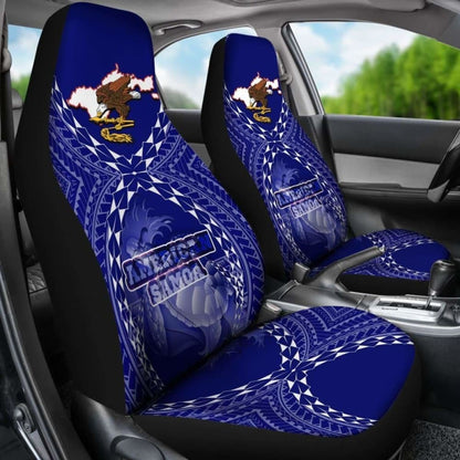 American Samoa Polynesian Car Seat Covers - American Samoa Flag With Polynesian Tattoo -
