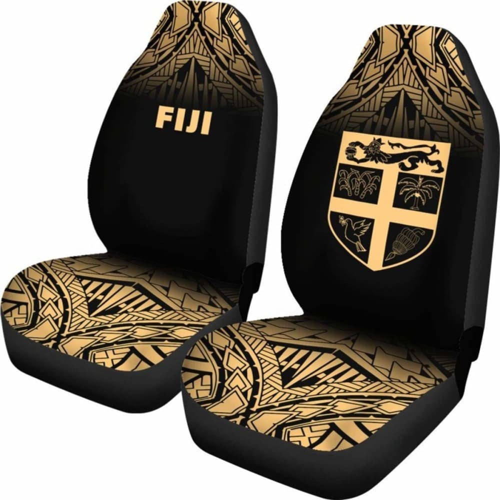 Fiji Tapa Car Seat Covers - Fiji Flag Polynesian Tattoo Fog Gold -