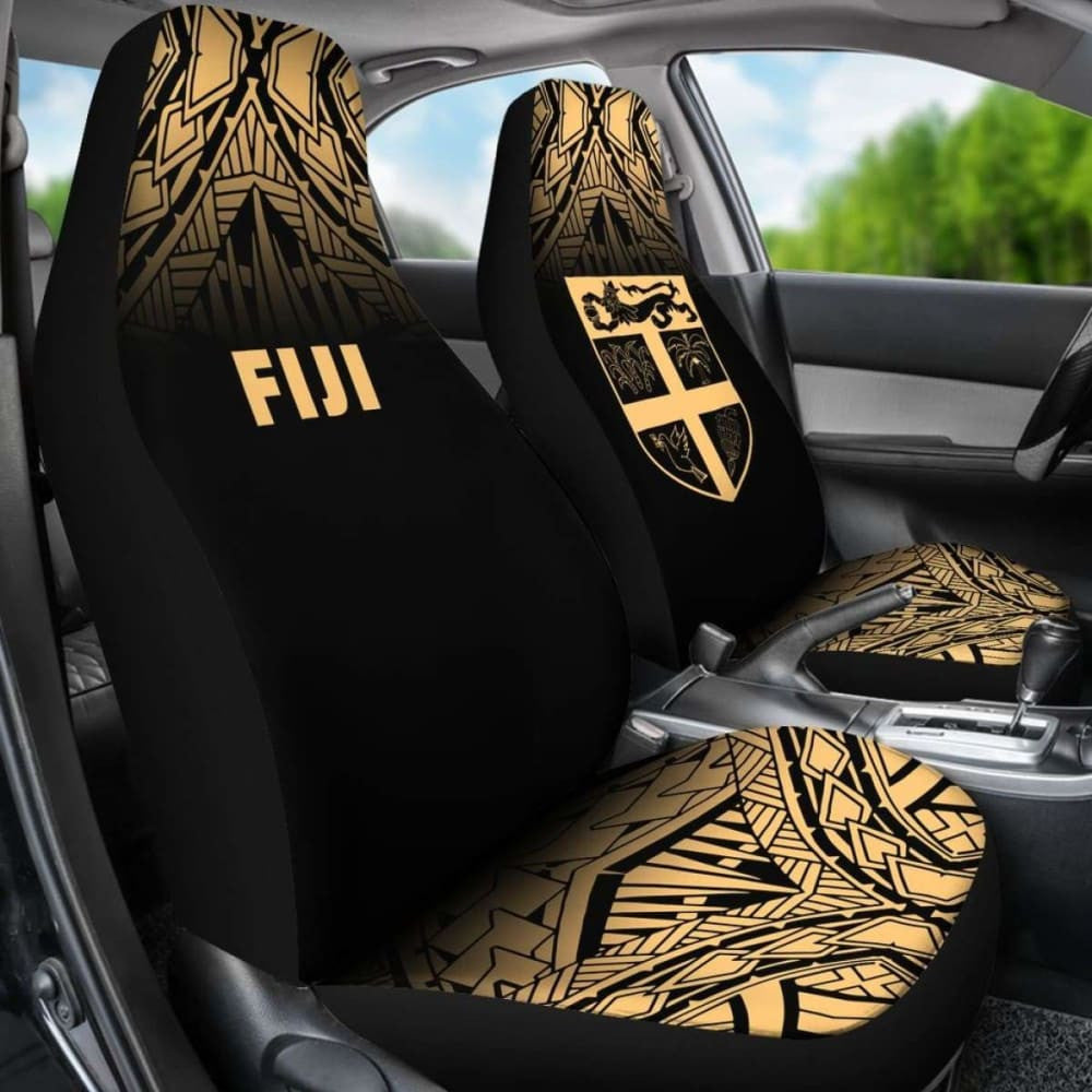 Fiji Tapa Car Seat Covers - Fiji Flag Polynesian Tattoo Fog Gold -