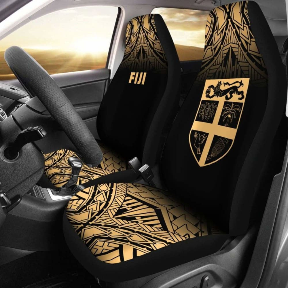 Fiji Tapa Car Seat Covers - Fiji Flag Polynesian Tattoo Fog Gold -
