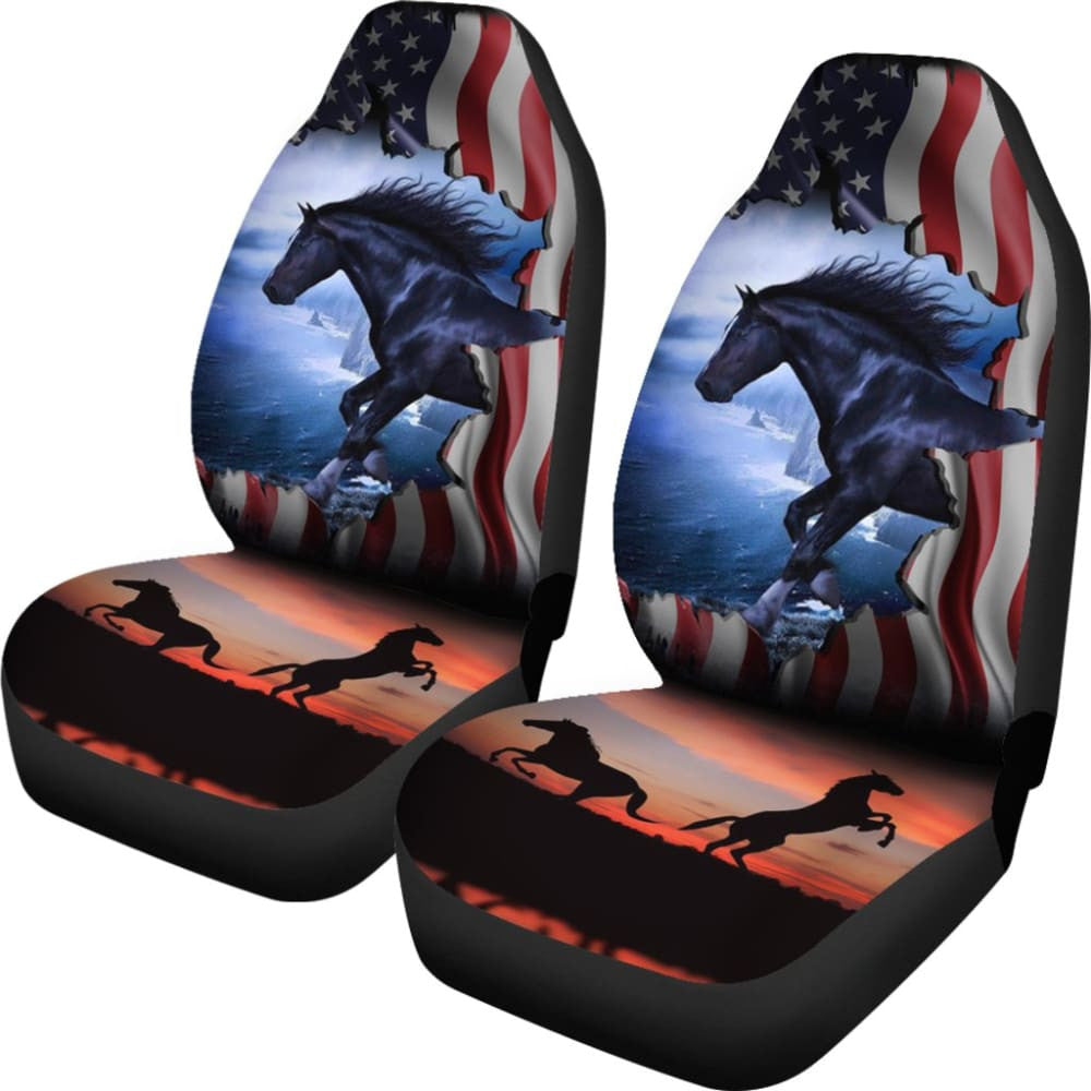 Patriotic American Flag Horse Awesome Silhouette Car Seat Covers