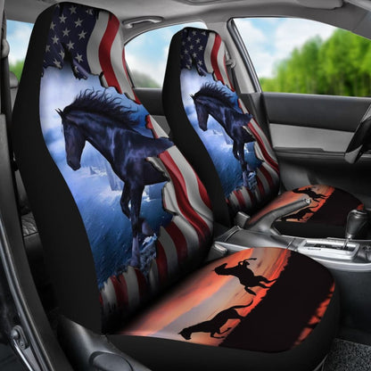 Patriotic American Flag Horse Awesome Silhouette Car Seat Covers