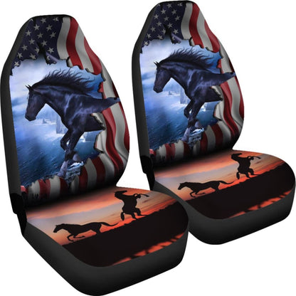 Patriotic American Flag Horse Awesome Silhouette Car Seat Covers