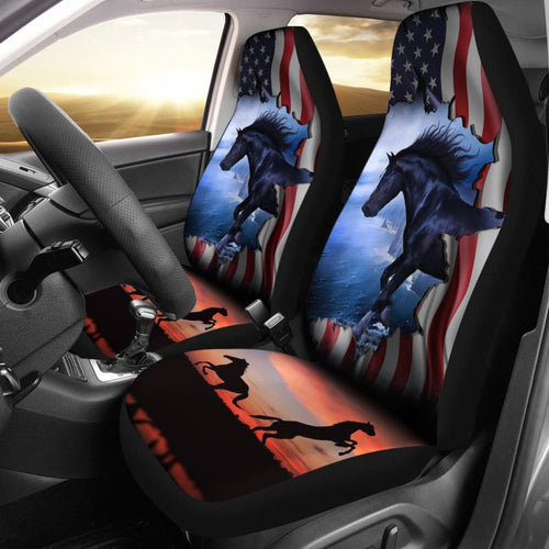 Patriotic American Flag Horse Awesome Silhouette Car Seat Covers