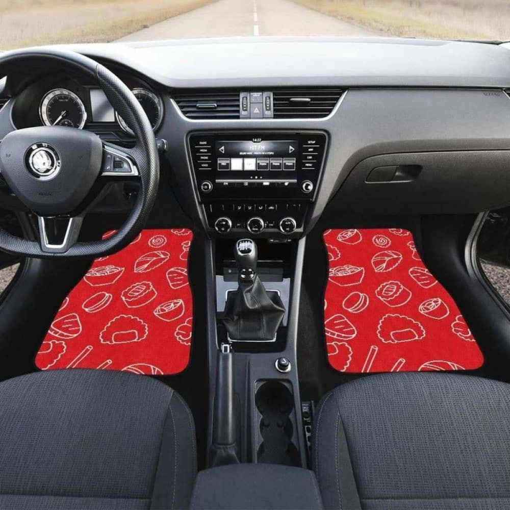 Sushi Pattern Red Background Front And Back Car Mats
