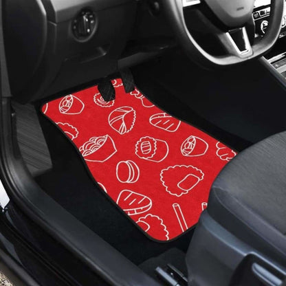Sushi Pattern Red Background Front And Back Car Mats