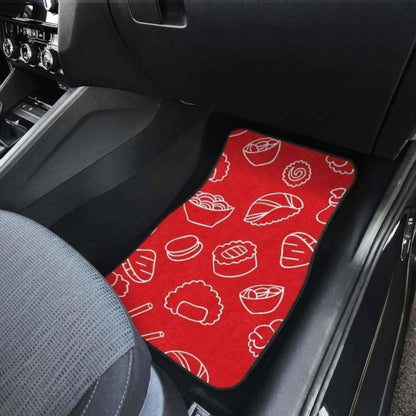 Sushi Pattern Red Background Front And Back Car Mats