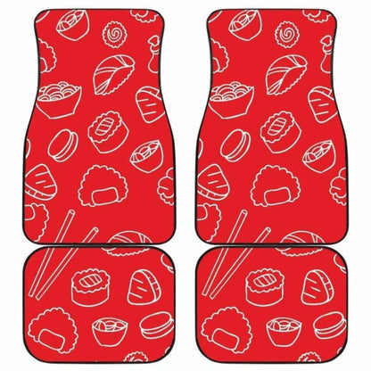 Sushi Pattern Red Background Front And Back Car Mats