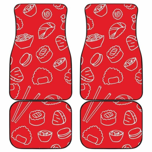 Sushi Pattern Red Background Front And Back Car Mats