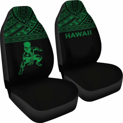 Hawaii Car Seat Covers - Polynesian Warriors Tattoo Horizontal Green -