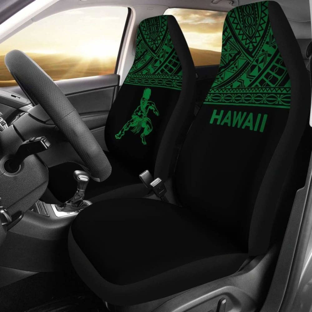 Hawaii Car Seat Covers - Polynesian Warriors Tattoo Horizontal Green -