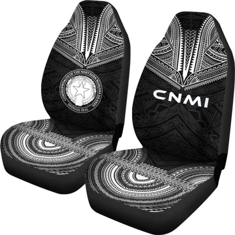 Northern Mariana Islands Car Seat Cover - C N M I Seal Polynesian Chief Tattoo Black Version -
