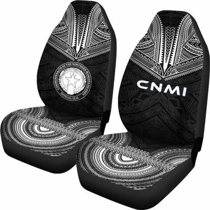 Northern Mariana Islands Car Seat Cover - C N M I Seal Polynesian Chief Tattoo Black Version -