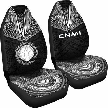 Northern Mariana Islands Car Seat Cover - C N M I Seal Polynesian Chief Tattoo Black Version -