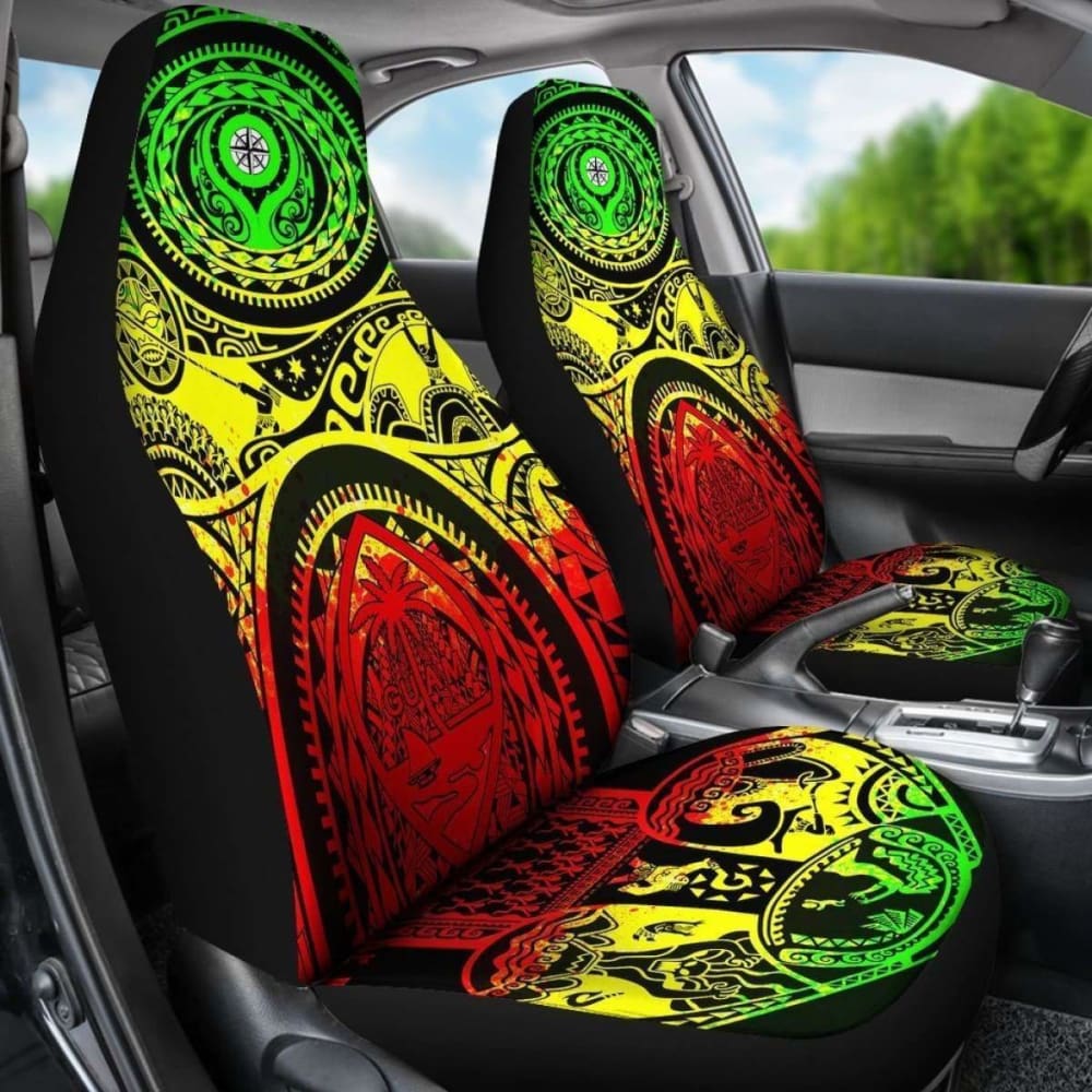 Car Seat Covers - Guam Flag, Seal With Maui Moana Tattoo -