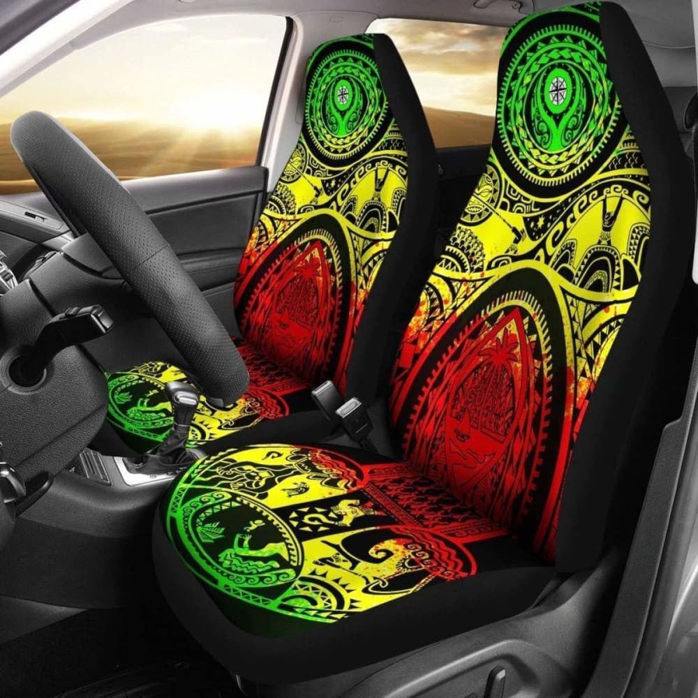 Car Seat Covers - Guam Flag, Seal With Maui Moana Tattoo -