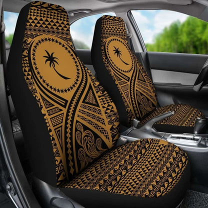 Chuuk Car Seat Cover - Chuuk Flag Polynesian Tattoo Gold -