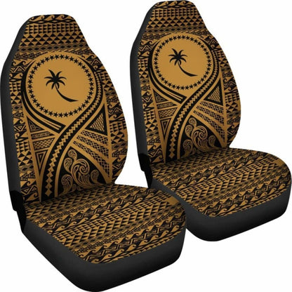 Chuuk Car Seat Cover - Chuuk Flag Polynesian Tattoo Gold -