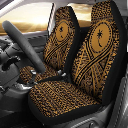 Chuuk Car Seat Cover - Chuuk Flag Polynesian Tattoo Gold -