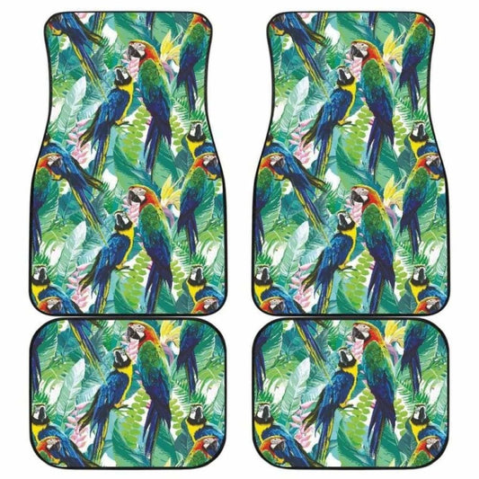 Colorful Parrot Exotic Flower Leaves Front And Back Car Mats