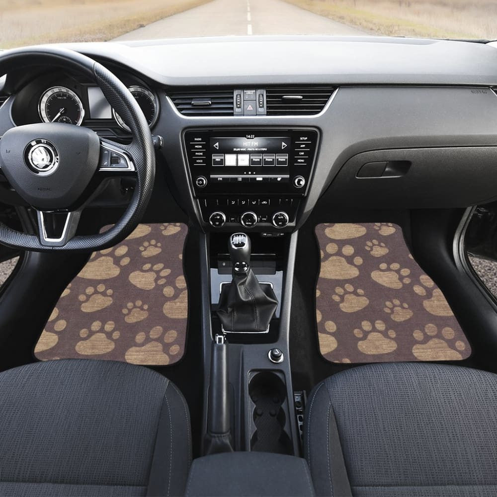 Dog Paw Prints Pattern With Dark Brown Car Floor Mats