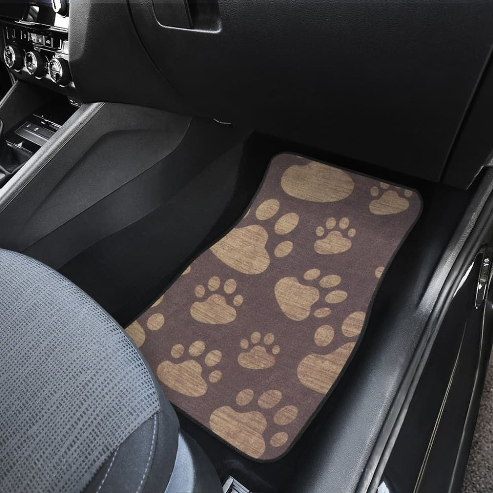Dog Paw Prints Pattern With Dark Brown Car Floor Mats