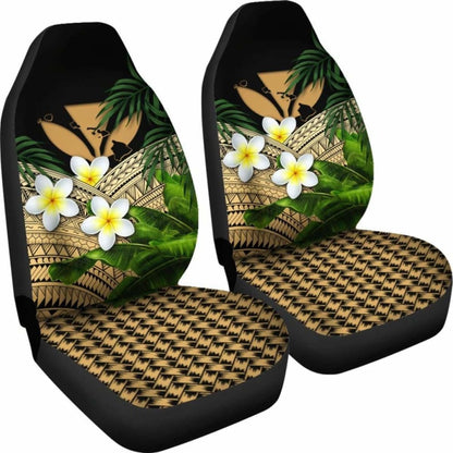Kanaka Maoli (Hawaiian) Car Seat Covers, Polynesian Plumeria Banana Leaves Gold