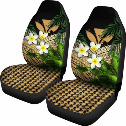 Kanaka Maoli (Hawaiian) Car Seat Covers, Polynesian Plumeria Banana Leaves Gold