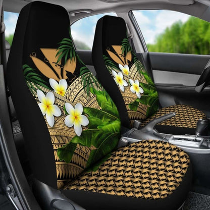 Kanaka Maoli (Hawaiian) Car Seat Covers, Polynesian Plumeria Banana Leaves Gold