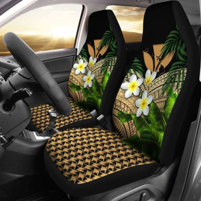 Kanaka Maoli (Hawaiian) Car Seat Covers, Polynesian Plumeria Banana Leaves Gold