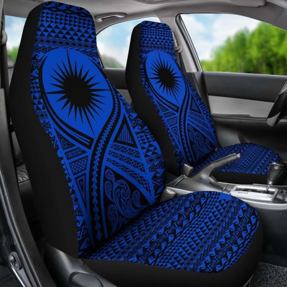 Marshall Islands Car Seat Cover - Marshall Islands Flag Polynesian Tattoo Blue -