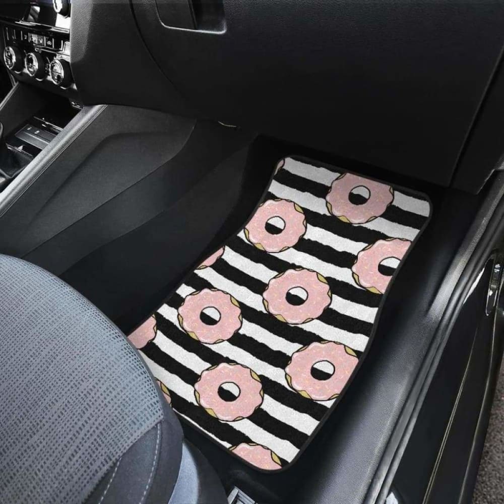Donuts Pink Icing Striped Pattern Front And Back Car Mats