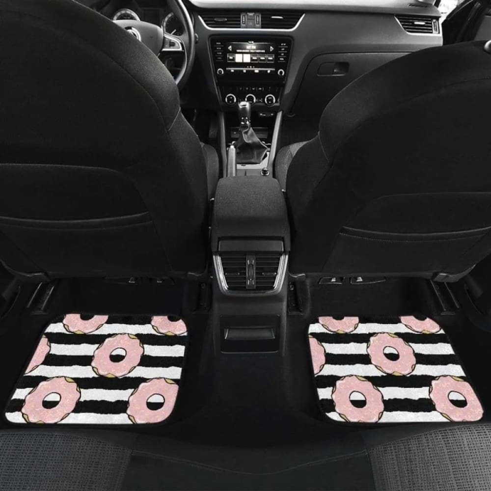 Donuts Pink Icing Striped Pattern Front And Back Car Mats