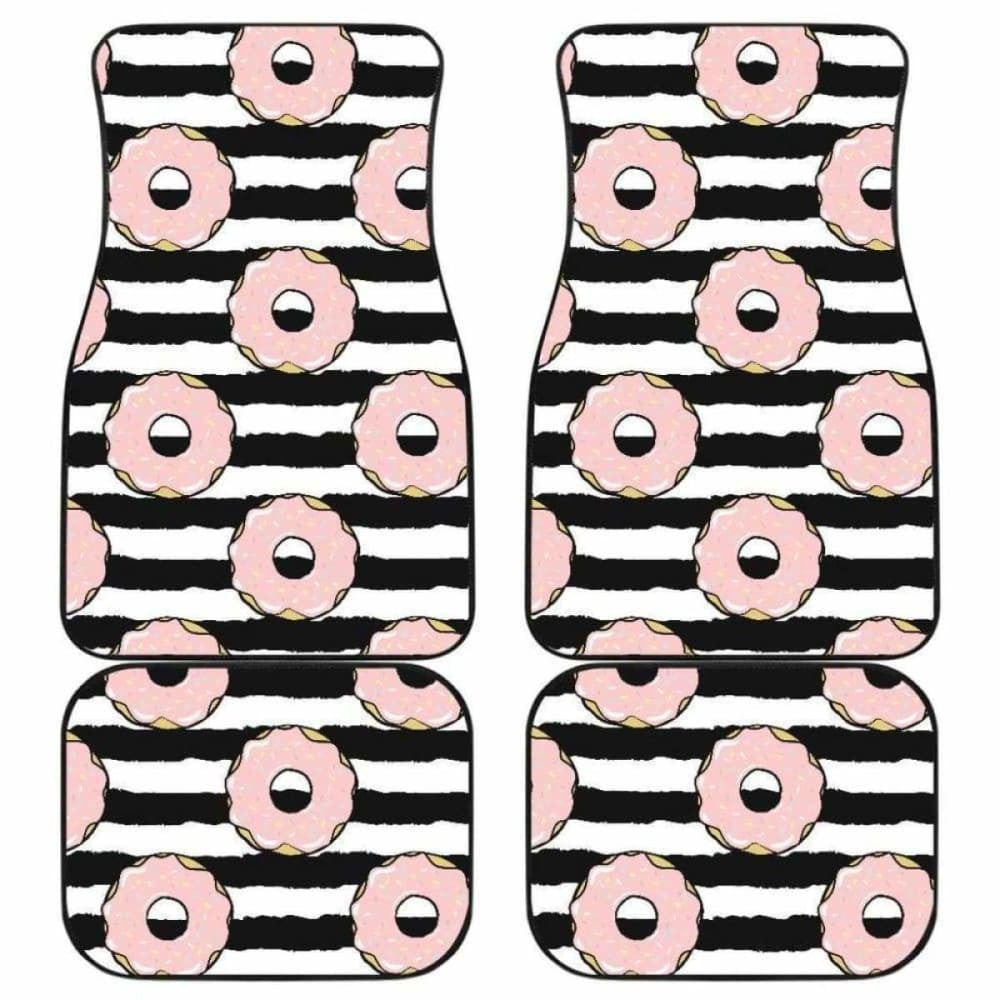Donuts Pink Icing Striped Pattern Front And Back Car Mats