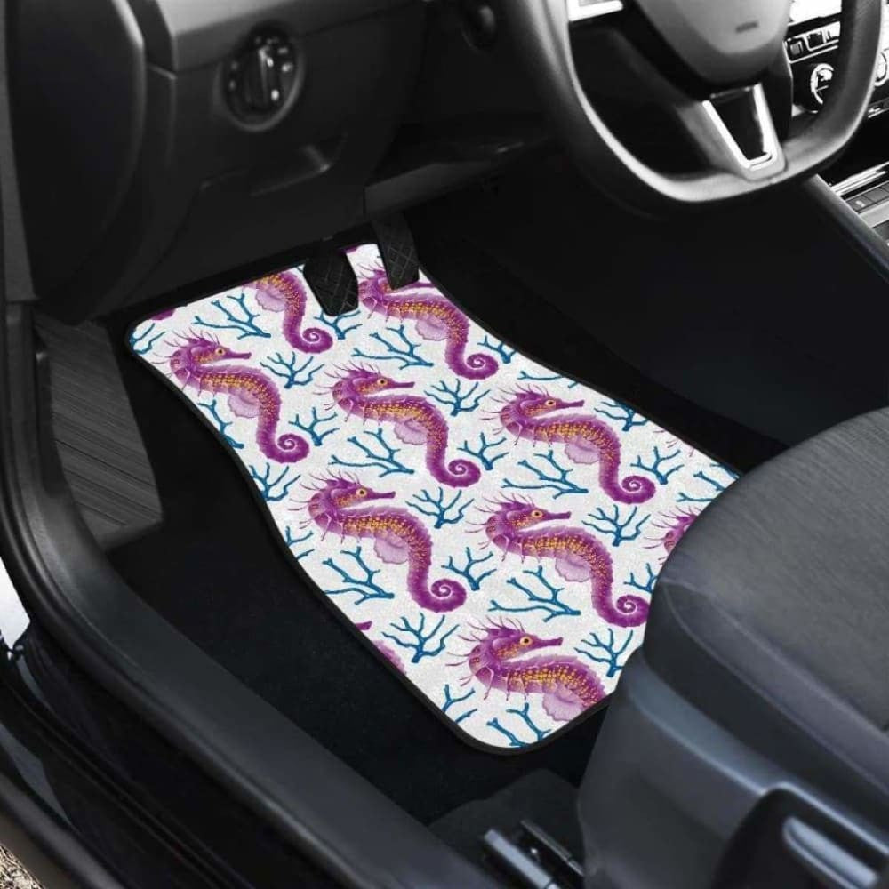Purple Seahorse Blue Coral Pattern Front And Back Car Mats