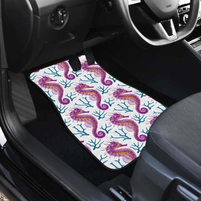 Purple Seahorse Blue Coral Pattern Front And Back Car Mats