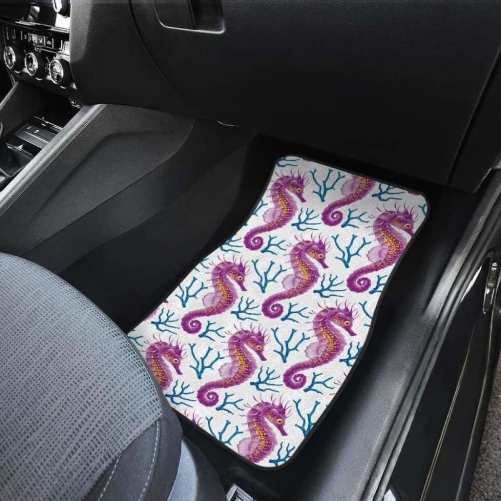 Purple Seahorse Blue Coral Pattern Front And Back Car Mats