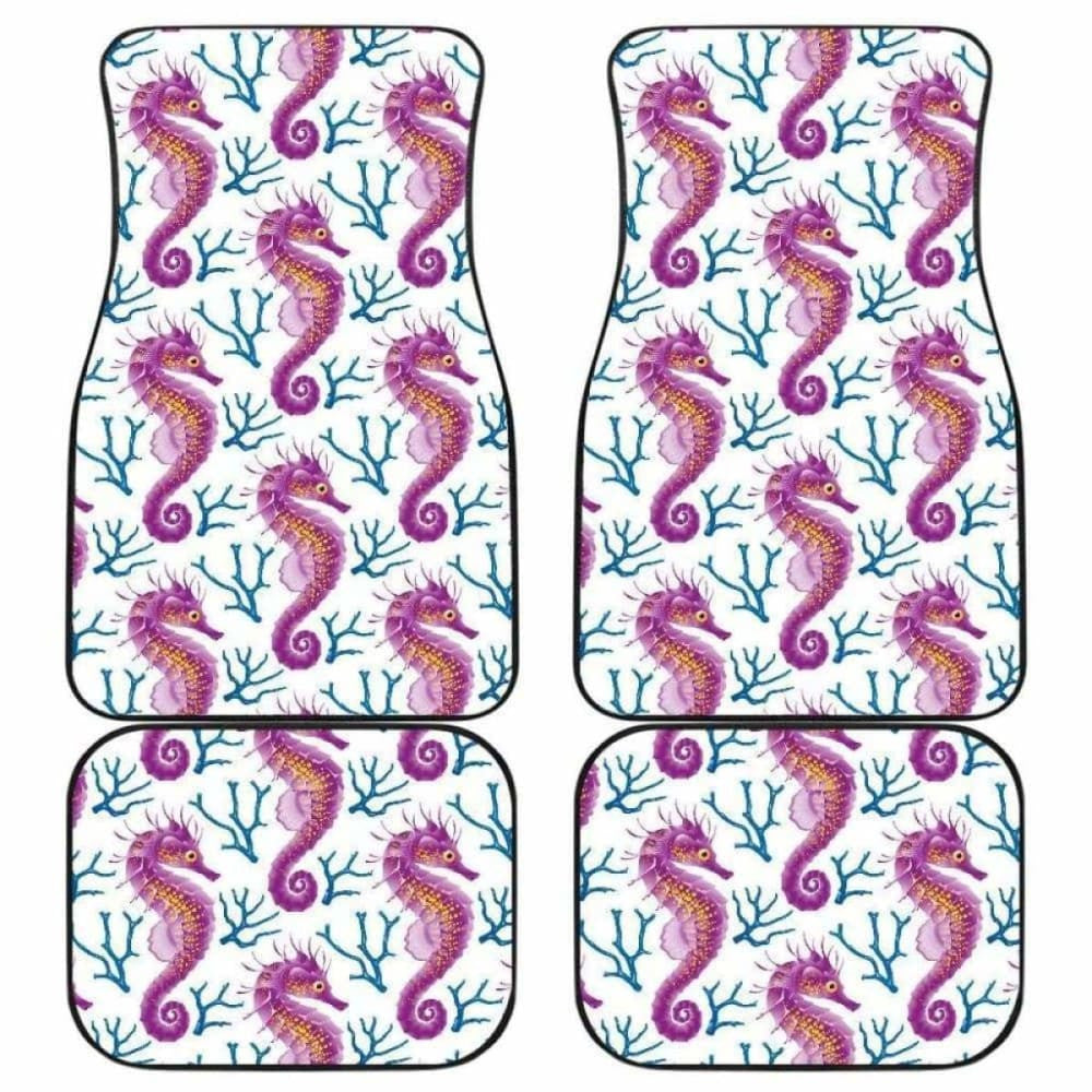 Purple Seahorse Blue Coral Pattern Front And Back Car Mats