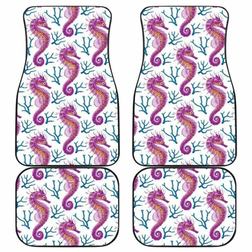 Purple Seahorse Blue Coral Pattern Front And Back Car Mats