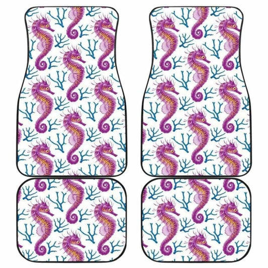 Purple Seahorse Blue Coral Pattern Front And Back Car Mats