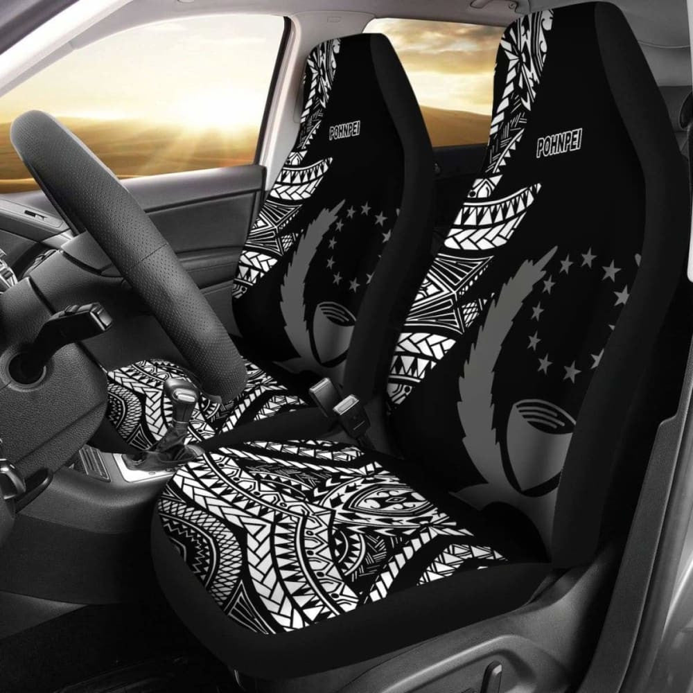 Pohnpei Car Seat Covers - Micronesian Pattern Flash Black -