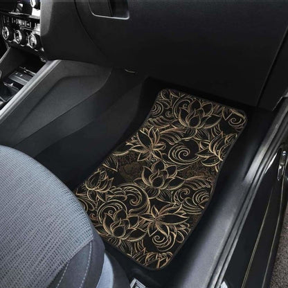 Luxurious Gold Lotus Waterlily Black Background Front And Back Car Mats