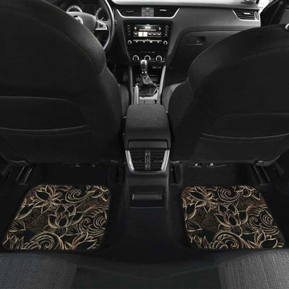 Luxurious Gold Lotus Waterlily Black Background Front And Back Car Mats